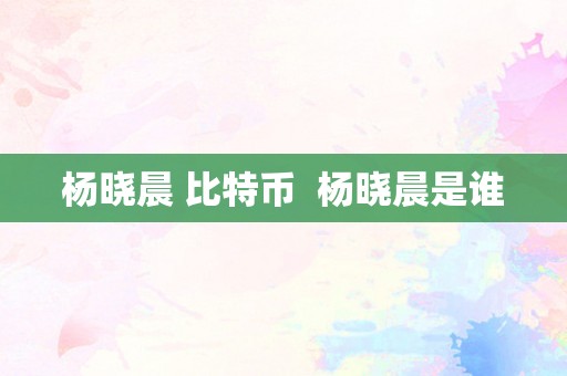 比特币行业领袖杨晓晨：推动比特币普及与区块链技术应用的创业家典范